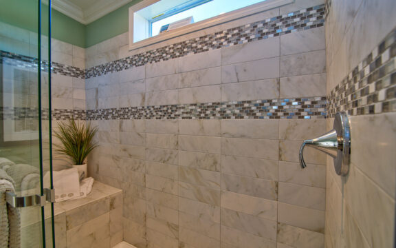 Walk-in shower in master bath - The Riviera II, 3 Bedroom, 2 Bath, 2,040 Sq. Ft. manufactured home by Palm Harbor in Plant City